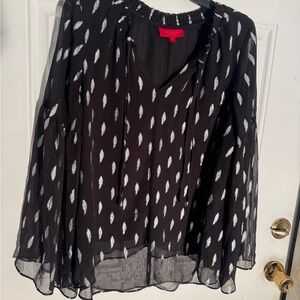 Jennifer Lopez Black Sheer Blouse with White Leaf Print